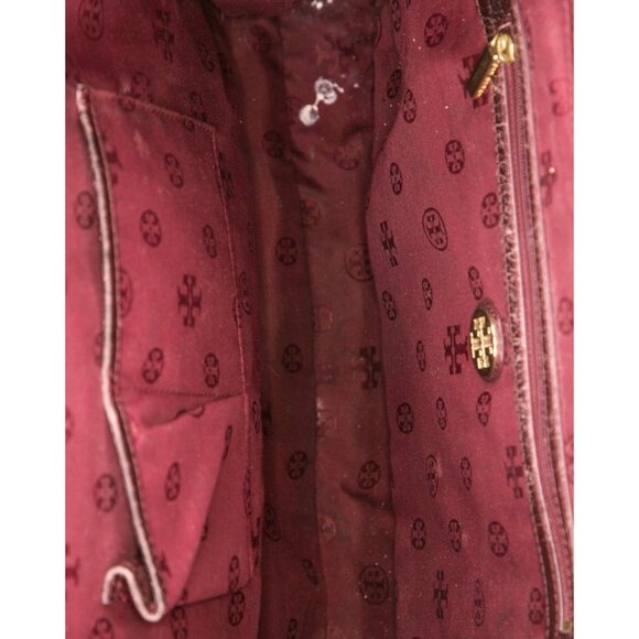 Tory Burch Authentic Solid Burgundy Wine Red Tote Bag Leather Nylon - Picture 6 of 10